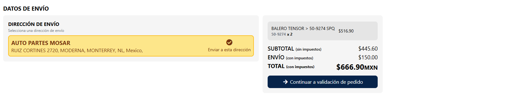 DirecciónEnvíoSeleccionada